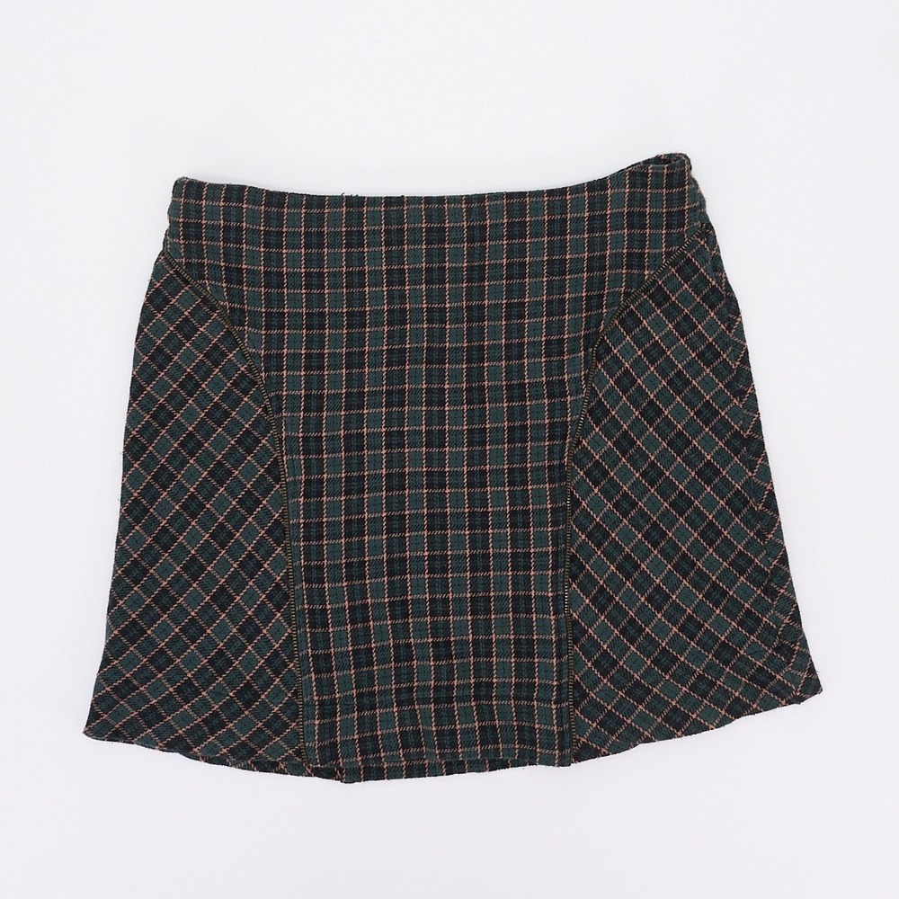 Urban Outfitters Forest Green Plaid Mini Skirt Paneled A-Line Back Zip